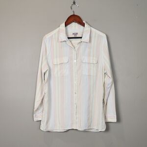 J. Jill 100% Silk Pink and Peach Striped Blouse Size Large